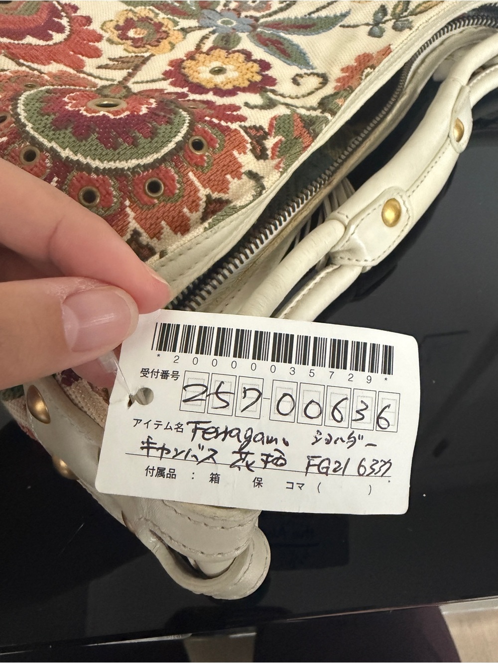 Salvatore Ferragamo Cream Floral Embroidered Shoulder Bag with Red Zip - Picture 10 of 10